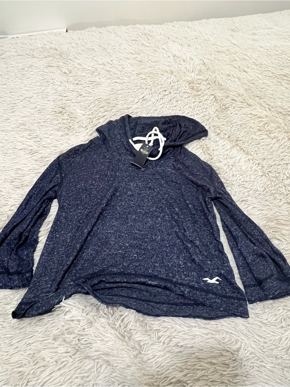 Hollister Heather Navy Hooded Long-Sleeve Pullover